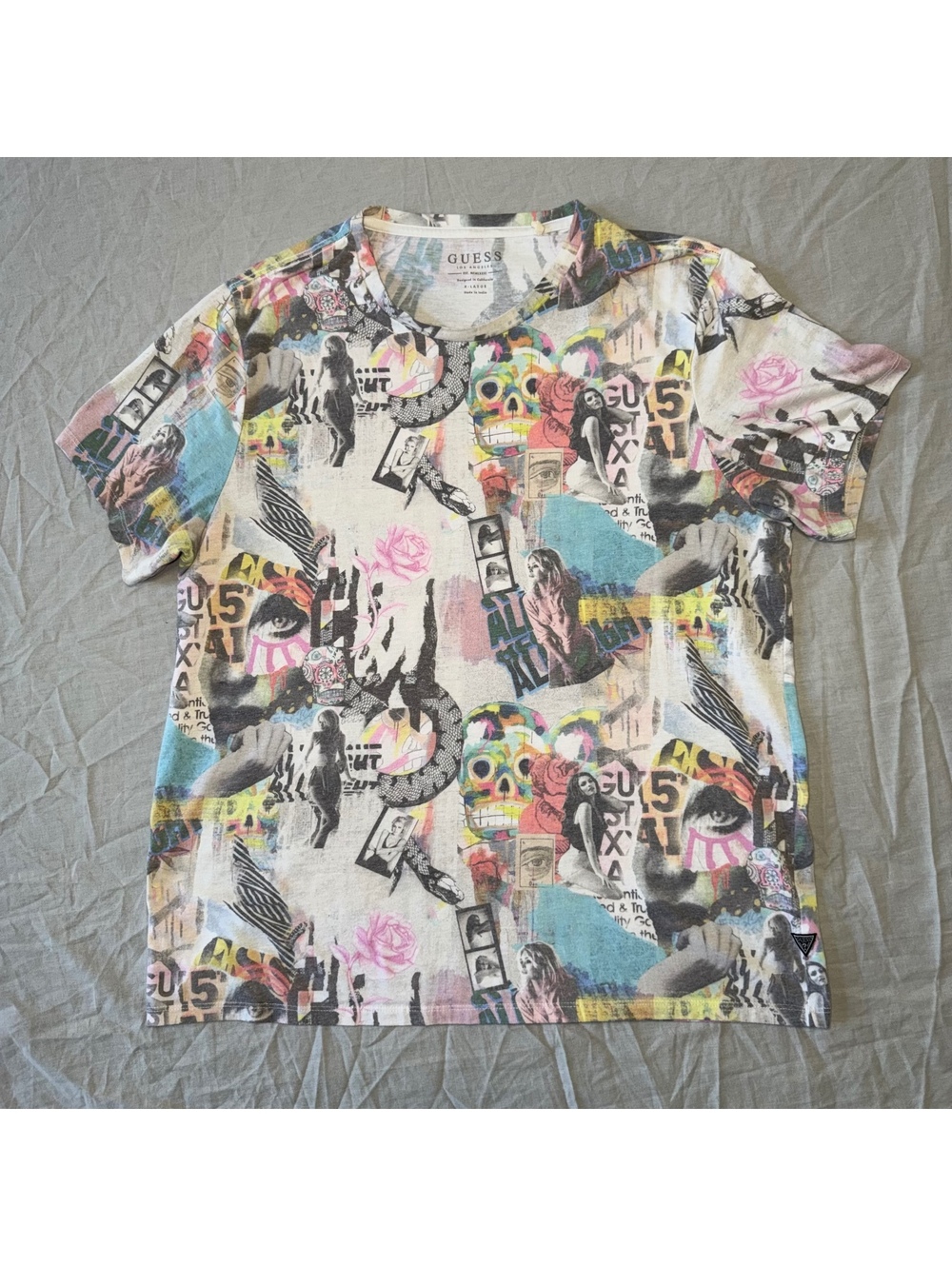 GUESS Men's Multicolor Graphic Print Short Sleeve T-Shirt Size Large